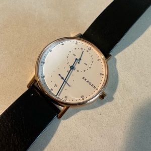 SKAGEN Rose Gold / Black Watch Unisex Leather Band - Like New